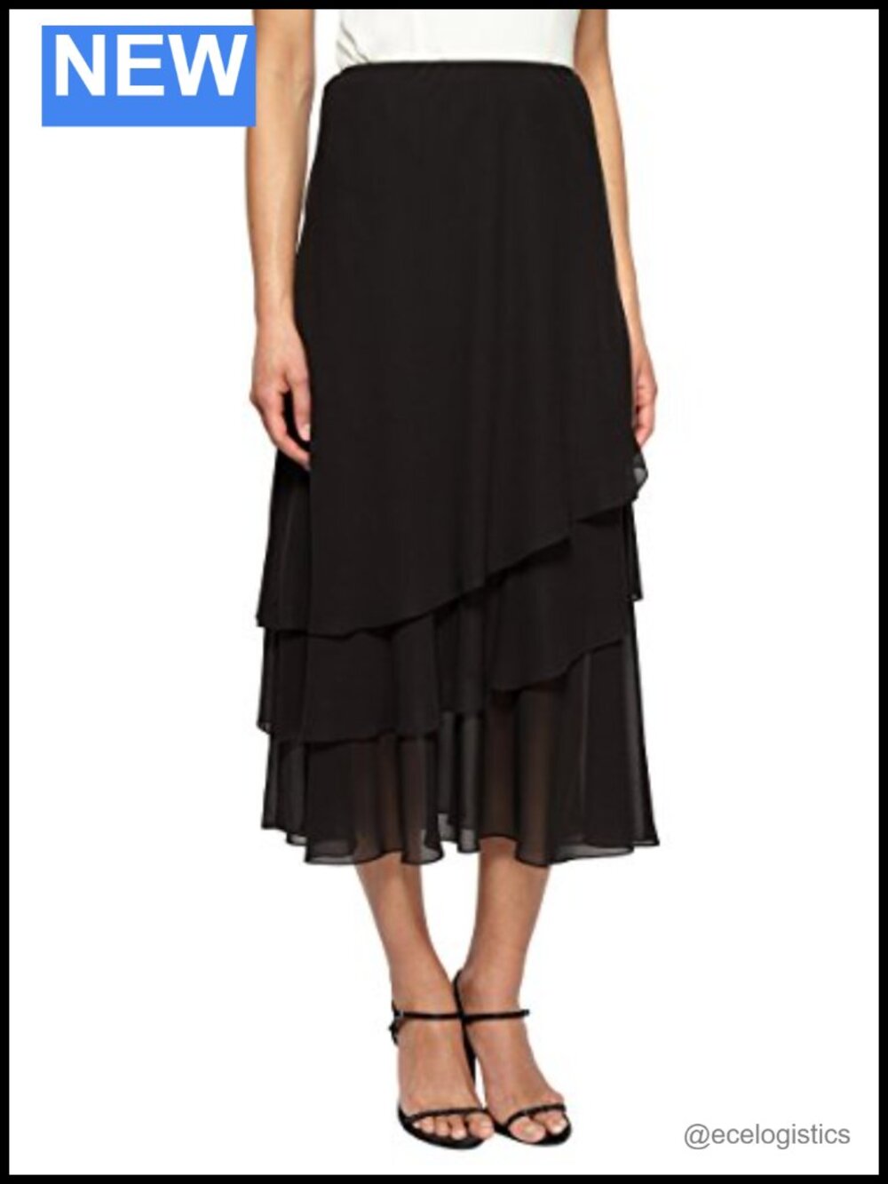 Chiffon Tier Tea Length Formal Skirt Midnight